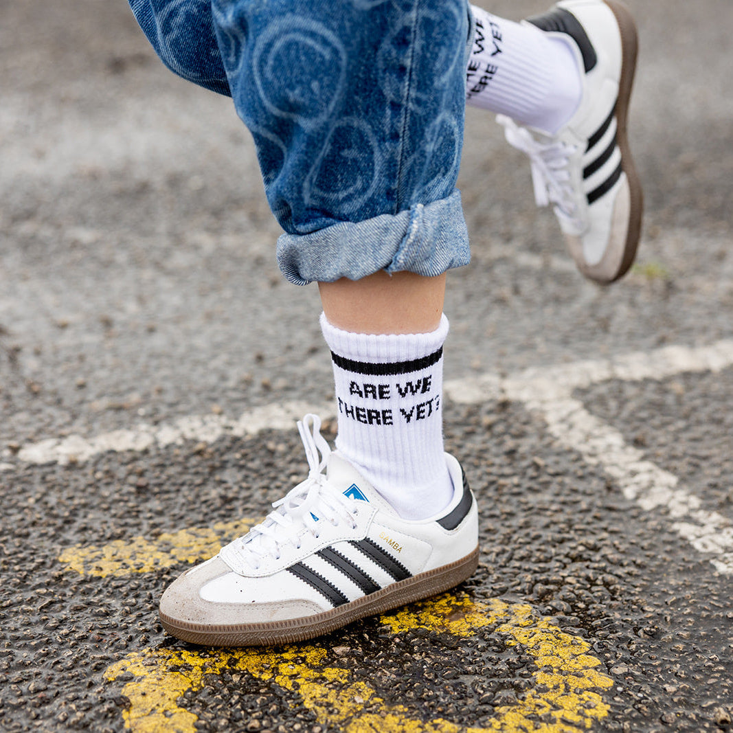 Are we there yet? kids socks funny socks quotes socks quote of the day childrens funny socks Sox UK