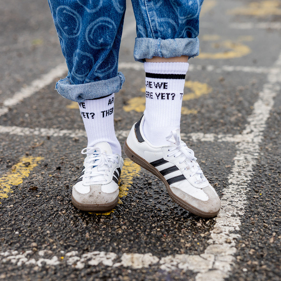 Are we there yet? kids socks funny socks quotes socks quote of the day childrens funny socks Sox UK