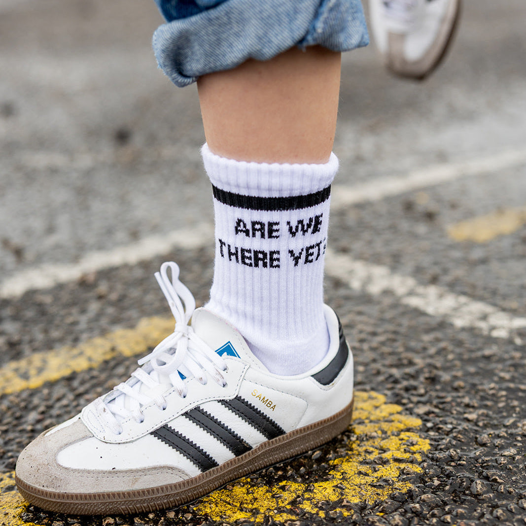 Are we there yet? kids socks funny socks quotes socks quote of the day childrens funny socks Sox UK