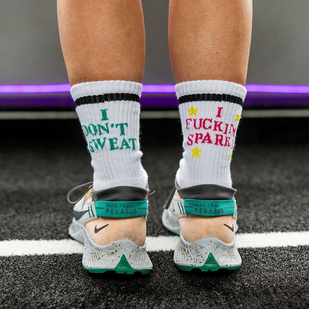 Gym socks hyrox i dont sweat I sparkle quoted socks funny socks white socks
