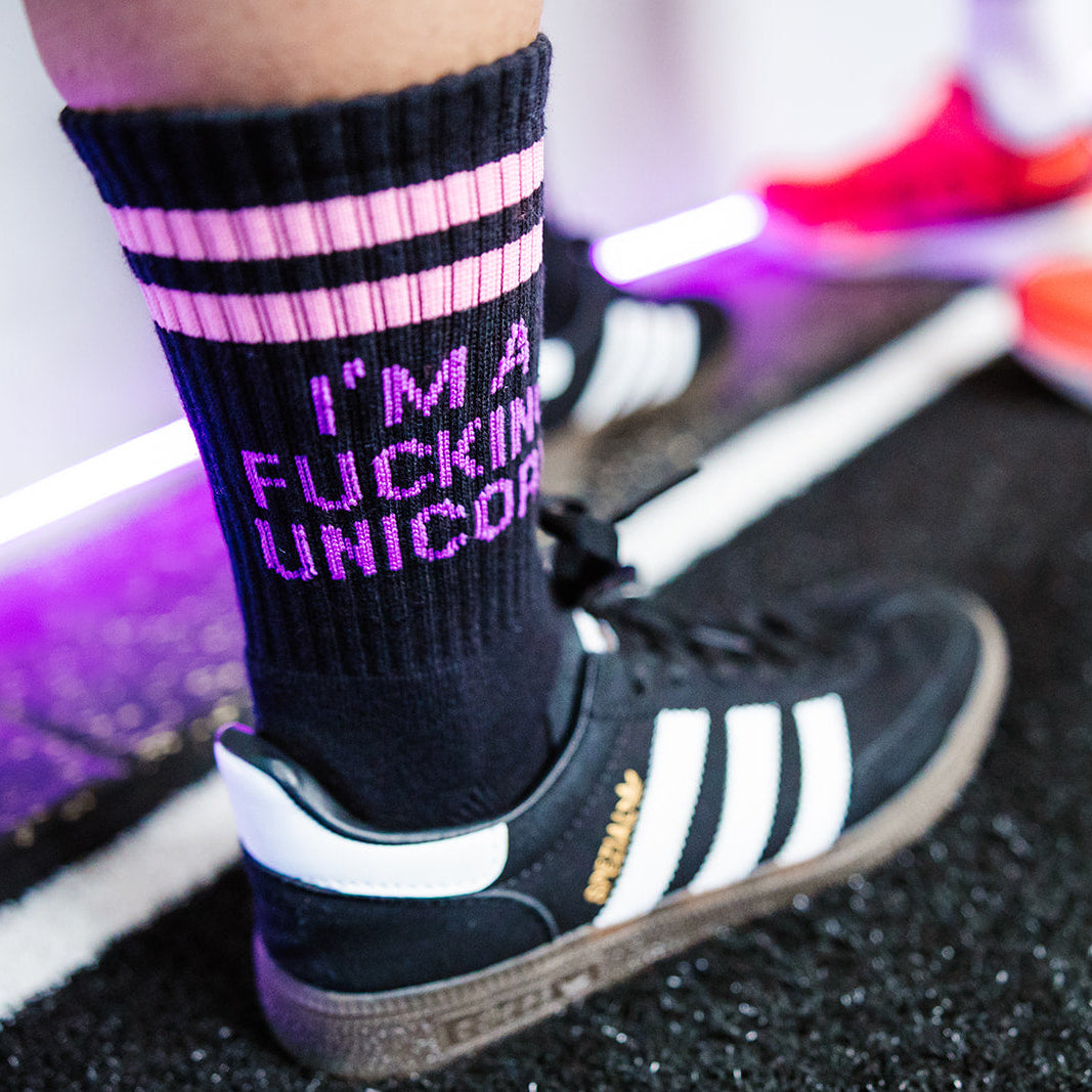 I'm a fucking unicorn funny socks black socks one size Sox UK quoted socks