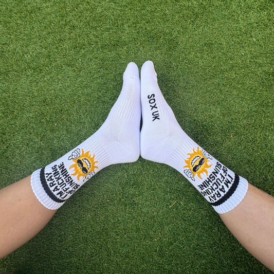 I'm a ray of fucking sunshine quoted socks socks quote of the day cotton socks one size unisex rude socks funny gifts occasions birthdays sunshine swear 