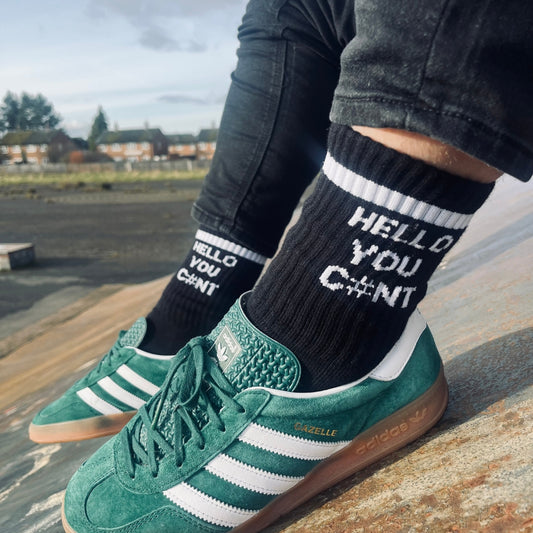 HELLO YOU C#NT Black socks - Sox UK