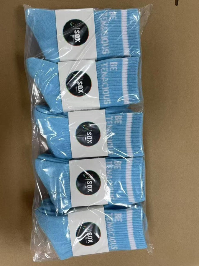 Custom socks packed and banded, ready to go